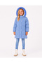 Girl's Blue Plush Hooded Long Inflatable Coat with Zipper Pockets 10-15 Years Old - 3