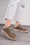 Leopard Print Lace-Up High Thick Heeled Women's Sneakers - Oval Toe 313