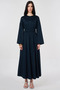100% Cotton Waist Detailed Maxi Dress Dark Navy Blue - 2