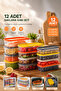 1001 12-Piece Rectangular Plastic Storage Container - Multi-Purpose Food Food Food Storage Container Set