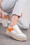 Daily Women's White Beige Orange Sneaker Lace-Up High-Sole Walking Breathable Sports Shoes 451 - 8