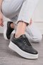 Daily Women's Black and White Sneaker Lace-Up Lightweight Thick High-Sole Sports Shoes 451 - 9