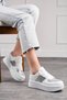 Daily Women's White Glitter Sneaker Lace-Up Lightweight High-Sole Walking Breathable Sports Shoes 451 - 2