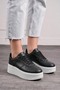 Daily Women's Black and White Sneaker Lace-Up Lightweight Thick High-Sole Sports Shoes 451 - 7
