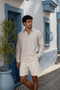 Men's Breathable Oversize Modal Shirt Set of 2 Beige-Dark Brown - 2