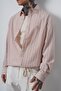 Men's Embroidery Detailed Striped Long Sleeve Oversized Shirt Pink - 5