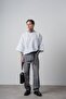 Men's R Embroidered Fakir Sleeve Muslin Oversized T-Shirt White - 6