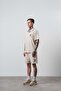 Men's Rocket Club Written Regular Fit T-Shirt Shorts Set Beige - 2
