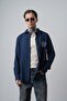 Men's Eternal Embroidered Long Sleeve Linen Oversized Shirt Navy Blue - 3