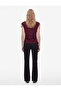 Slim Fit Gathered Boat Neck Sleeveless Lace Embroidered Tulle Blouse - 4