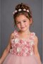 Girl's Powder Color Floral Strap Tulle Skirt Evening Dress - 3