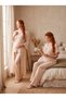 New Season Beige Muslin Fabric Buttoned Breastfeeding Compatible Design Short Sleeve 100% Cotton Maternity Pajama Set - 5