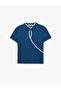 Slim Fit Mandarin Qipao Collar Short Sleeve T-Shirt with Piping and Drop Window Detail - 5