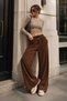 Fitted Velvet Wide Leg Pants Palazzo