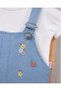 Colorful Floral Embroidered Denim Look Knitted Fabric Summer T-Shirt Set of 2 Salopet - 6