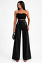 Women's Black High Waist Gold Button Detailed Wide Leg Trousers - 3