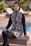 Fully Covered 3-Piece Patterned Hijab Swimsuit with Adjustable Waist and Elastic Zipper - 5