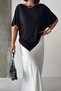 Crep Women's Viscose Fabric Draped Bat Sleeve Asymmetrical Loose T-Shirt - 3