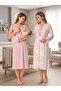 New Season Pink Patterned Buttoned Breastfeeding-Friendly Design Wide Strap Lace Detailed Maternity Nightgown Set - 5