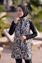 Fully Covered 3-Piece Patterned Hijab Swimsuit with Adjustable Waist and Elastic Zipper
