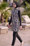 Fully Covered 3-Piece Patterned Hijab Swimsuit with Adjustable Waist and Elastic Zipper - 2