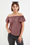 Houndstooth Patterned Madonna Collar Blouse - 2