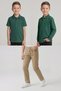 Boys' School Nefti Green Long and Short Sleeve Polo Collar T-Shirt Beige Ribbed Waist Pants 3-Piece Bottom-Top Set