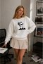 Women's Face Women's Buckle Graphic Printed Comfortable Fit Crew Neck White Sweatshirt - 3