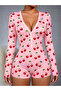 Cherry Patterned Long Sleeve Shorts Pajama Set - 3