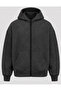 Men's Black Hooded Zip-Up Oversized Brushed Inside Printed Sweatshirt Winter School Cardigan - 4