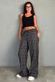 Black Elastic Waist Wide Leg Plaid Trousers Mg2658 - 3