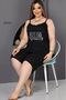 Text Printed Large Size Strappy Capri Pajama Set - 2