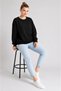 Women's Crew Neck Comfortable Wool Two-Thread Black Sweatshirt - 3