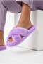Women's Plush Home Slippers with Stylish Cross Straps, Soft Textured Winter Indoor Comfortable Guest Dowry Slippers
