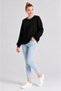 Women's Crew Neck Comfortable Wool Two-Thread Black Sweatshirt - 4