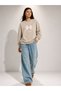 Women's to Fill Ribbon Bow Printed Comfortable Fit Crew Neck Beige Sweatshirt - 2