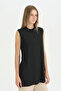 Chiffon Front Sleeveless Combed Cotton Undergarment - Black - 2