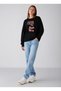 Women's Cherry Altı Cherry Graphic Printed Comfortable Fit Crew Neck Black Sweatshirt - 2