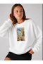Women's Van Gogh City Brush Print Comfortable Fit Crew Neck White Sweatshirt