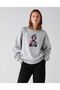 Women's Hat Monkey Graphic Print Comfortable Fit Crew Neck Gray Sweatshirt - 3