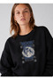 Women's Moon Written World Printed Comfortable Fit Crew Neck Black Sweatshirt - 3