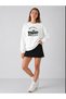 Women's Mustang Written Car Printed Comfortable Fit Crew Neck White Sweatshirt - 3