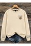 Women's Stay Kind Chest and Floral Sleeve Printed Comfortable Fit Crew Neck Beige Sweatshirt