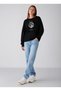 Women's the Moon Special Design Printed Comfortable Fit Crew Neck Black Sweatshirt - 2