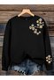 Women's Good Vibes Daisy Sleeve Printed Comfortable Fit Crew Neck Black Sweatshirt