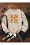 Women's Floral Patterned Ribbon Printed Crew Neck Beige Sweatshirt