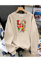 Women's Love Flower Graphic Printed Comfortable Fit Crew Neck Beige Sweatshirt