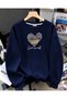 Women's Love Is Wild Graphic Comfortable Fit Crew Neck Navy Blue Sweatshirt