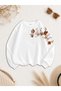 Women's Dal Autumn Sleeve Printed Comfortable Fit Crew Neck White Sweatshirt