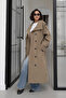 Women's Belted Apolet Collar Water-Repellent Fabric Long Trench Khaki - 2
